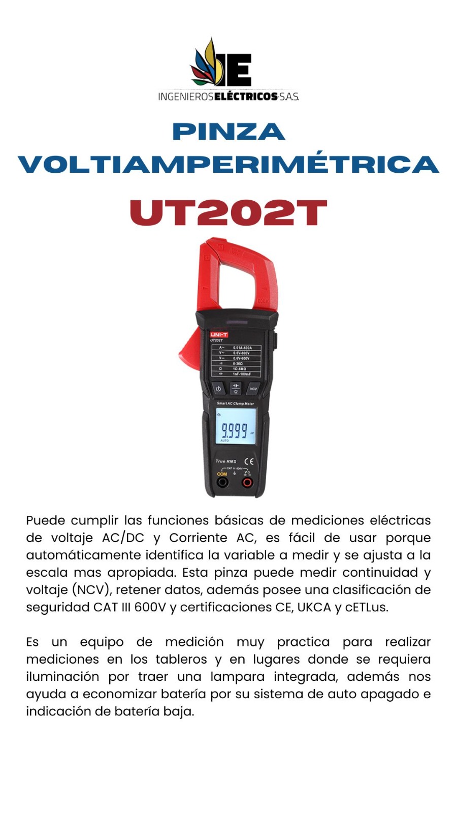PINZA VOTIAMPERIMÉTRICA UT202T