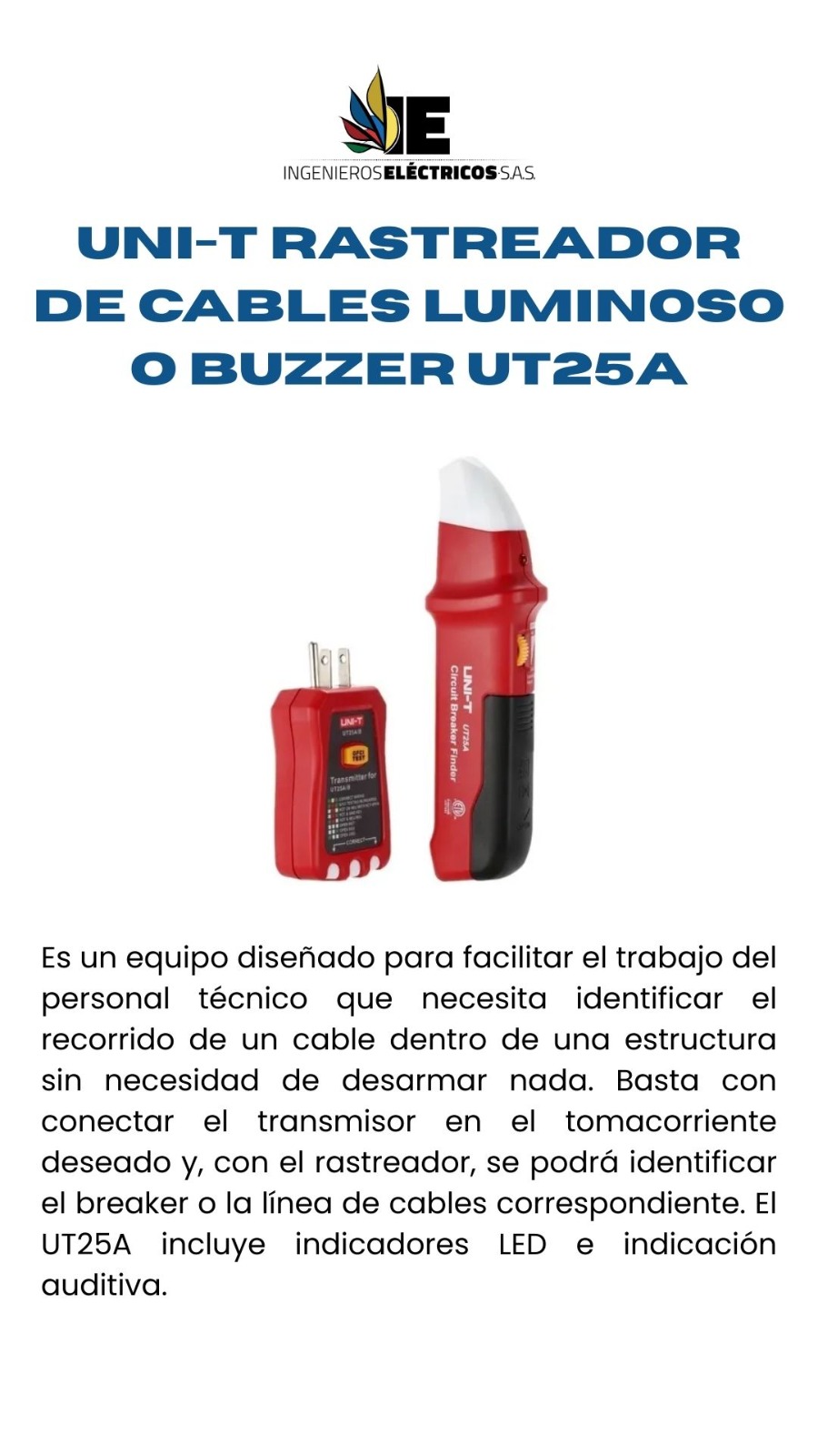 UNI-T RASTREADOR DE CABLES LUMINOSO O BUZZER UT25A
