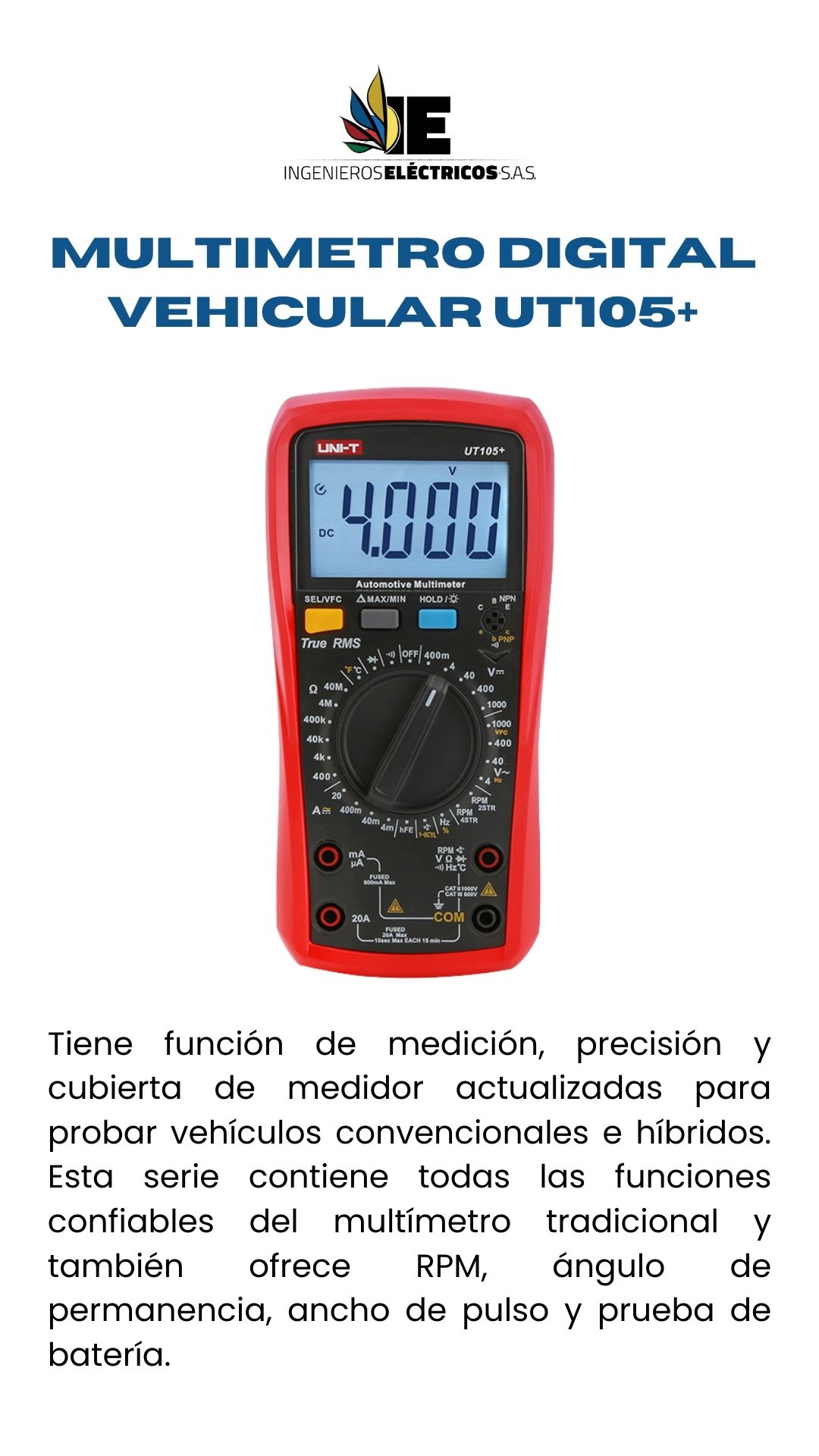 MULTIMETRO DIGITAL VEHICULAR UT105+